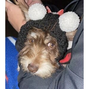 Handmade Small Dog Pompom Knit Hat‎ Black White